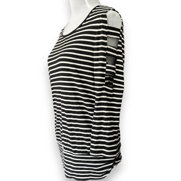 Apt 9 women's black and white striped ribbed cutout 3/4 sleeve tunic top sz M - Picture 1 of 13
